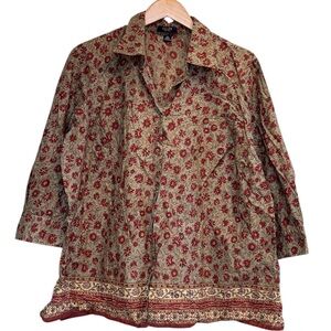 🌈 6/$60 Chaps Top Button Down Dark Green Dark Red Lightweight Size 2X Cotton